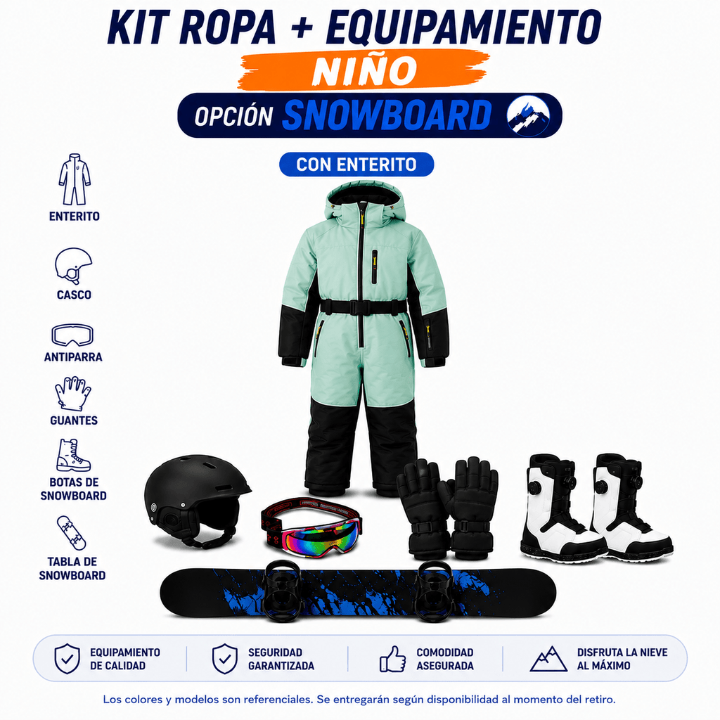 Ticket Aluguel Kit Roupa + Equipamento Full Snowboard Infantil