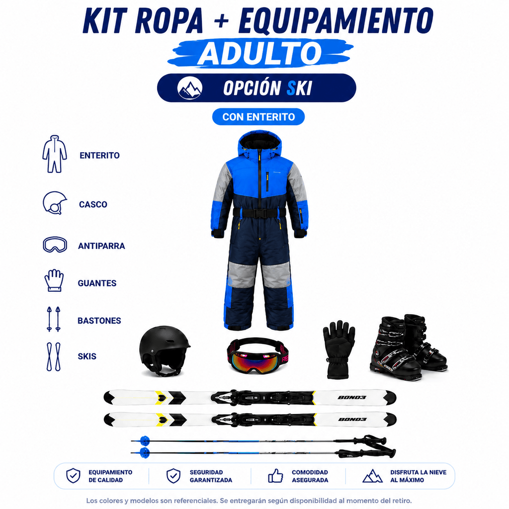 Ticket Arriendo Kit Ropa + Equipamiento Full Ski Adulto